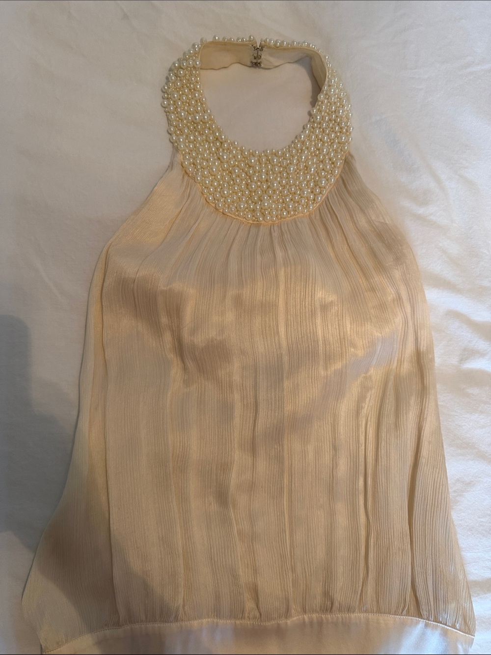 bebe Pearl Collar Halter Top in Cream